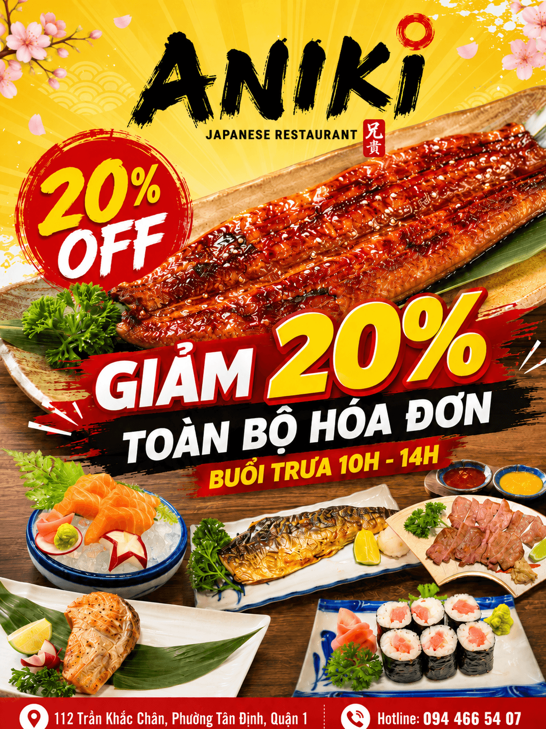 Giảm 20% toàn bill buổi trưa 10H–14H